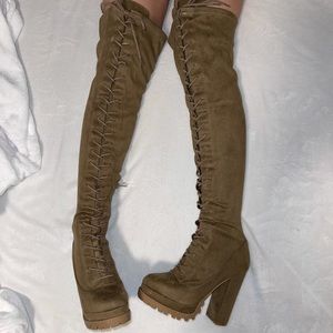 Wheat colored over the knee lace up boots NWOT size 7